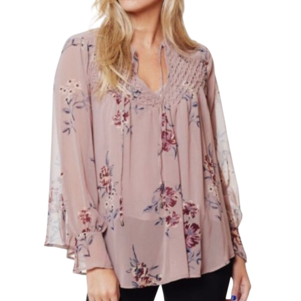 ASTR the Label Sheer Blouse and Tank Top M Floral Dusty Rose Fairy Feminine Chic